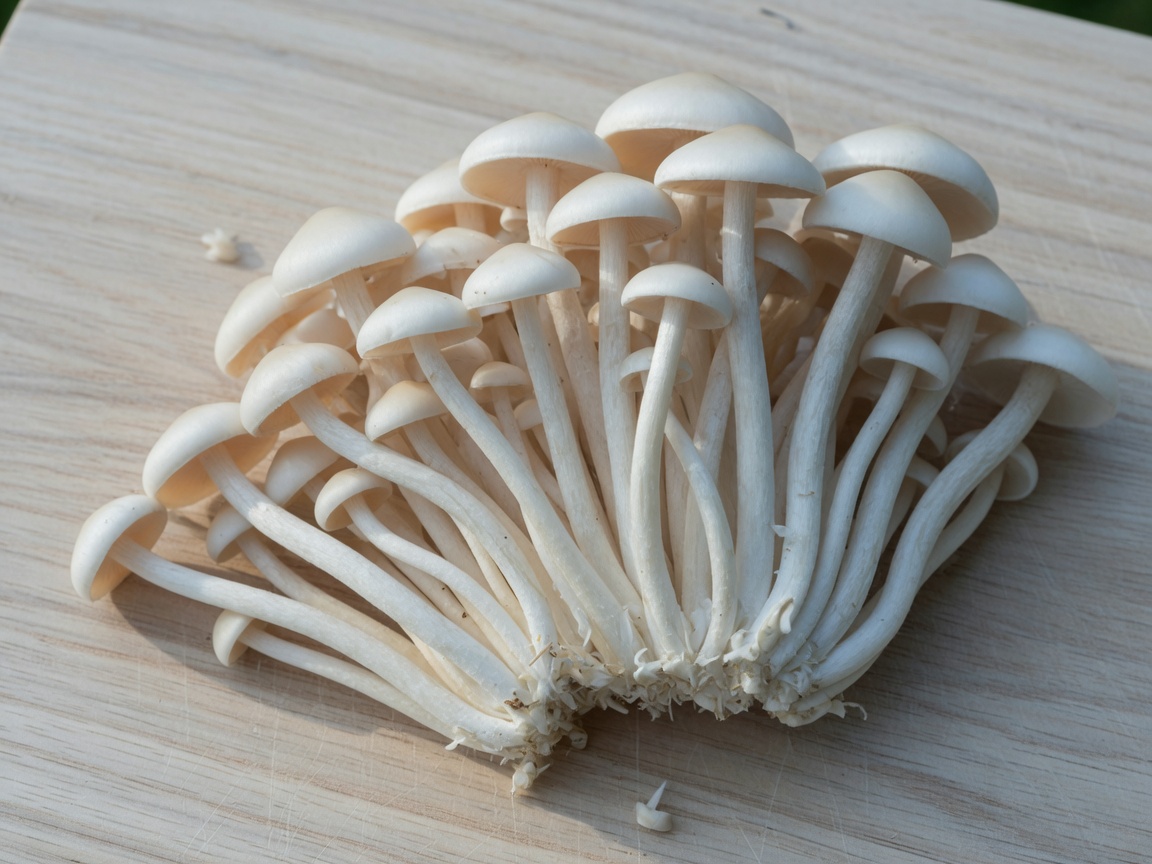Cluster of white beech mushrooms