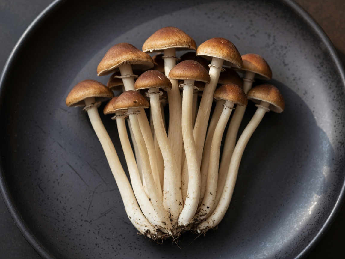 Bouquet of pioppino mushrooms with long stems